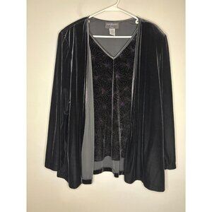 JOHN ROBERTS Woman 18W Top Attached Jacket Velvet Sparkle Holiday Black Silver